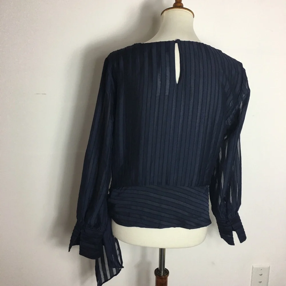 J. Crew Shadow Striped Side Tie long Sleeves Top